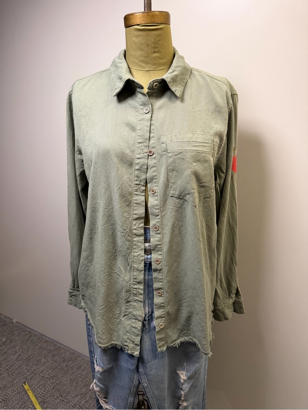 Olive Sage Green Button-Love Conquers All